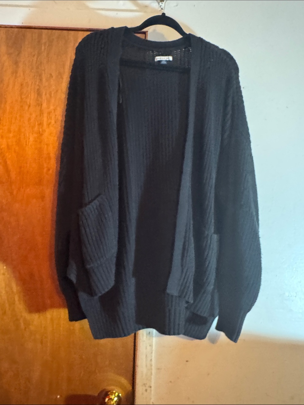 American Eagle Outfitters Black Open-Front Ribbed Cardigan